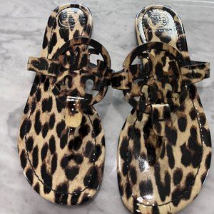 Tory Burch Miller Printed Leopard Patent Leather Thong Sandals